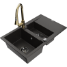 Mexen Gaspar granite Spüle 1,5-Kammer mit Abtropffläche und Küchenarmatur Elia, schwarz/gold Metallic - 6507-75-670101-50-B