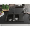 Mexen Gaspar Granitspüle 1,5-beckig mit Abtropffläche und Küchenarmatur Elia, schwarz/gold-matt - 6507-75-670101-70