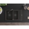 Mexen Gaspar Granitspüle 1,5-Becken mit Abtropffläche und Küchenarmatur Elia, Schwarz/Gold-Metallic - 6507-75-670101-70-B
