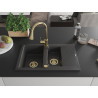 Mexen Gaspar Granitspüle 1,5-Becken mit Abtropffläche und Küchenarmatur Elia, schwarz gesprenkelt - 6507-76-670101-50