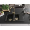 Mexen Gaspar Granitspüle 1,5-Becken mit Abtropffläche und Küchenarmatur Elia, schwarz - 6507-77-670101-50