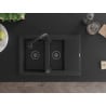 Mexen Gaspar Granitspüle 1,5-Schüssel mit Abtropffläche und Küchenarmatur Elia, schwarz - 6507-77-670101-70-B
