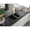 Mexen Gaspar Granitspüle 1,5-fach mit Abtropffläche und Küchenarmatur Elia, schwarz - 6507-77-670101-50-B