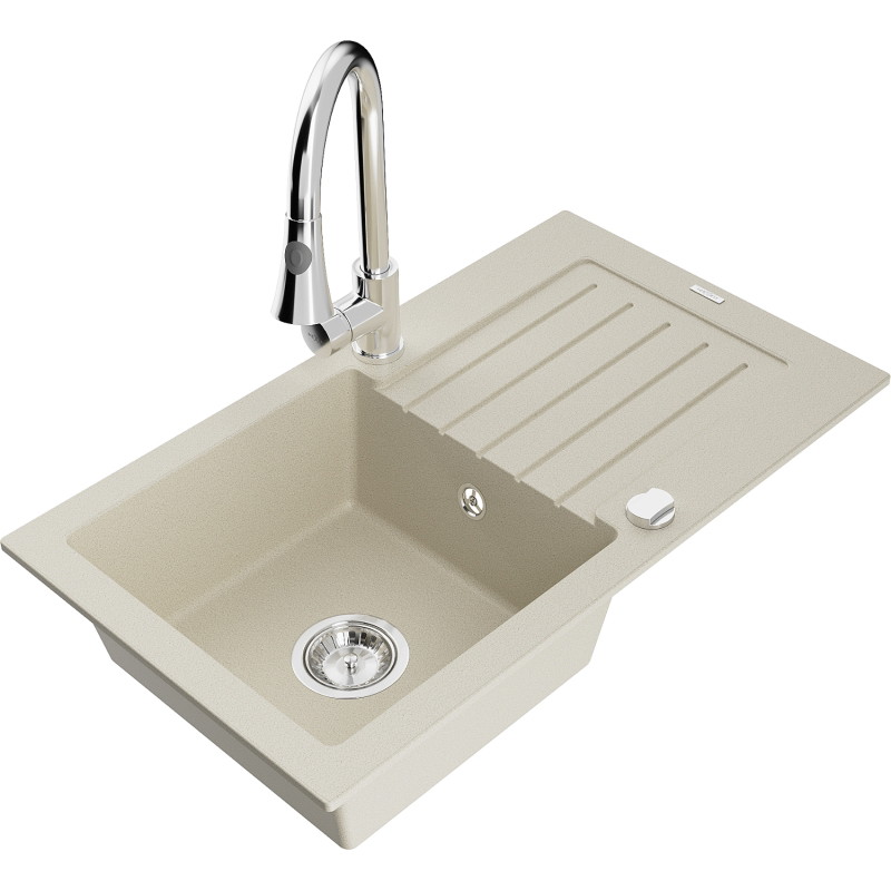 Mexen Pablo granitspüle 1-becken mit abtropffläche und küchenarmatur Elia, beige - 6510-69-670101-00