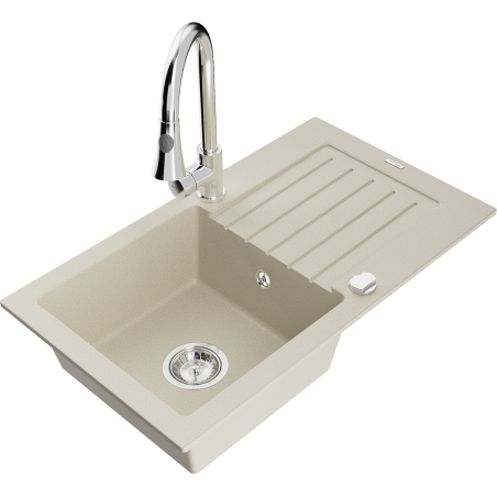 Mexen Pablo Granitspüle 1-beckig mit Abtropffläche und Küchenarmatur Elia, beige - 6510-69-670101-00