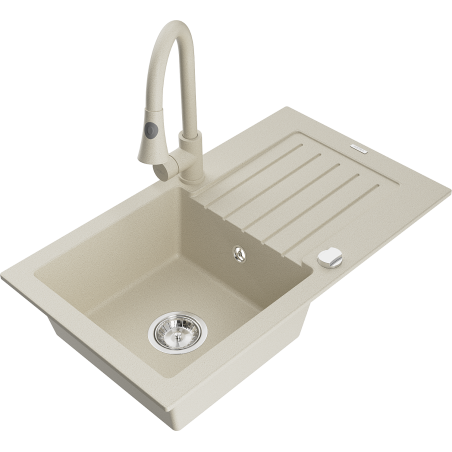 Mexen Pablo Granitspüle 1-Becken mit Abtropffläche und Küchenarmatur Elia, beige - 6510-69-670101-69
