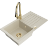 Mexen Pablo Granitspüle 1-Becken mit Abtropffläche und Küchenarmatur Elia, beige - 6510-69-670101-50
