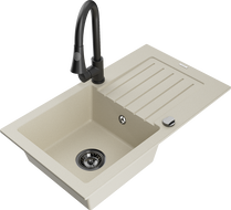 Mexen Pablo Granitspüle einbecken mit Abtropffläche und Küchenarmatur Elia, beige - 6510-69-670101-70