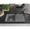 Mexen Pablo 1-Becken Granitspüle mit Abtropffläche und Küchenarmatur Elia, grau - 6510-71-670101-70