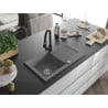 Mexen Pablo 1-Becken Granitspüle mit Abtropffläche und Küchenarmatur Elia, grau - 6510-71-670101-70