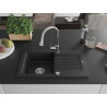 Mexen Pablo Granitspüle 1-becken mit Abtropffläche und Küchenarmatur Elia, schwarz/silber metallic - 6510-73-670101-00