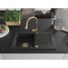 Mexen Pablo Granitspüle 1-beckig mit Abtropffläche und Küchenarmatur Elia, schwarz/silber metallic - 6510-73-670101-50