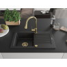 Mexen Pablo Granitspüle 1-fach mit Abtropffläche und Küchenarmatur Elia, schwarz/silber metallic - 6510-73-670101-50