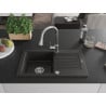 Mexen Pablo Granit-Spülbecken, 1-Becken mit Abtropffläche und Küchenarmatur Elia, schwarz/gold metallic - 6510-75-670101-00