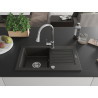 Mexen Pablo Granitspüle 1-Becken mit Abtropffläche und Küchenarmatur Elia, schwarz/goldmetallik - 6510-75-670101-00
