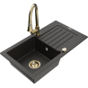Mexen Pablo Granitspüle 1-Becken mit Abtropffläche und Küchenarmatur Elia, schwarz/gold Metallic - 6510-75-670101-50