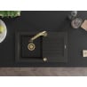 Mexen Pablo Granitspüle 1-Becken mit Abtropffläche und Küchenarmatur Elia, schwarz/gold Metallic - 6510-75-670101-50