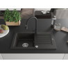 Mexen Pablo Granitspüle 1-Becken mit Abtropffläche und Küchenarmatur Elia, Schwarz/Gold Metallic - 6510-75-670101-70