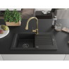 Mexen Pablo Granitspüle 1-Becken mit Abtropffläche und Küchenarmatur Elia, schwarz - 6510-77-670101-50-B