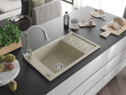 Mexen Elias Granitspüle 1-Becken mit Ablage und Küchenarmatur Elia, beige - 6511-69-670101-00