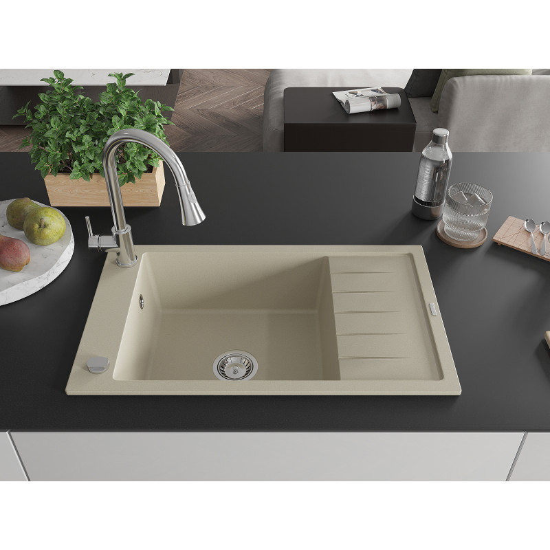 Mexen Elias Granitspüle 1-Becken mit Ablage und Küchenarmatur Elia, beige - 6511-69-670101-00