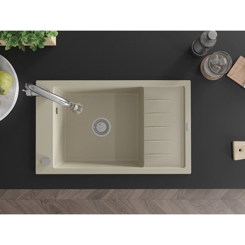 Mexen Elias Granitspüle 1-Becken mit Ablage und Küchenarmatur Elia, beige - 6511-69-670101-00