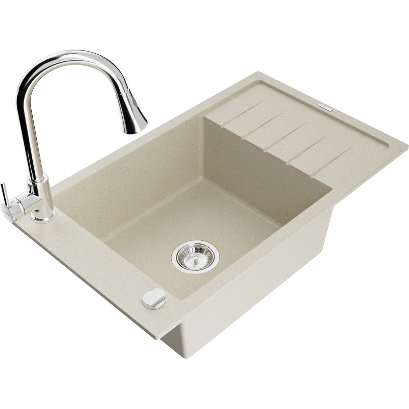 Mexen Elias Granitspüle 1-Becken mit Ablage und Küchenarmatur Elia, beige - 6511-69-670101-00