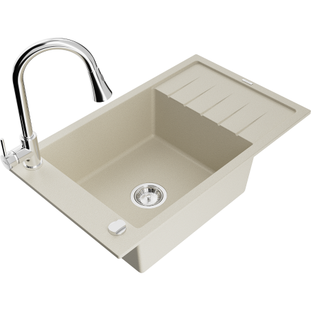 Mexen Elias Granitspüle 1-Becken mit Ablage und Küchenarmatur Elia, beige - 6511-69-670101-00