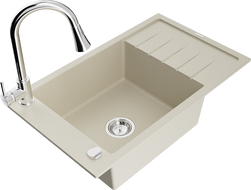 Mexen Elias Granitspüle 1-Becken mit Ablage und Küchenarmatur Elia, beige - 6511-69-670101-00