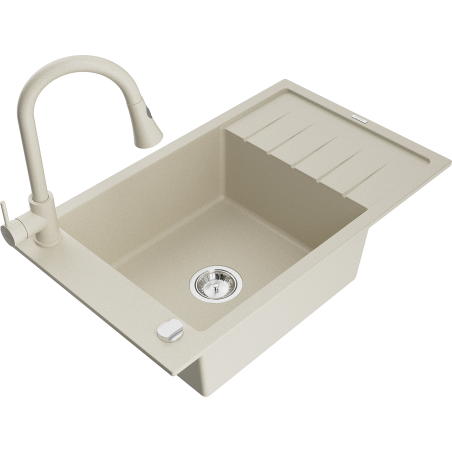 Mexen Elias Granitspüle 1-Becken mit Abtropffläche und Küchenarmatur Elia, beige - 6511-69-670101-69