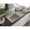 Mexen Elias Granitspüle 1-beckig mit Abtropffläche und Küchenarmatur Elia, beige - 6511-69-670101-50
