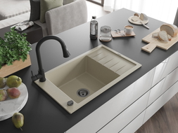 Mexen Elias Granitspüle 1-Becken mit Abtropffläche und Küchenarmatur Elia, beige- 6511-69-670101-70