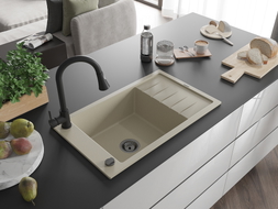 Mexen Elias granitspüle einbau 1-becken mit abtropffläche und küchenarmatur Elia, beige - 6511-69-670101-70