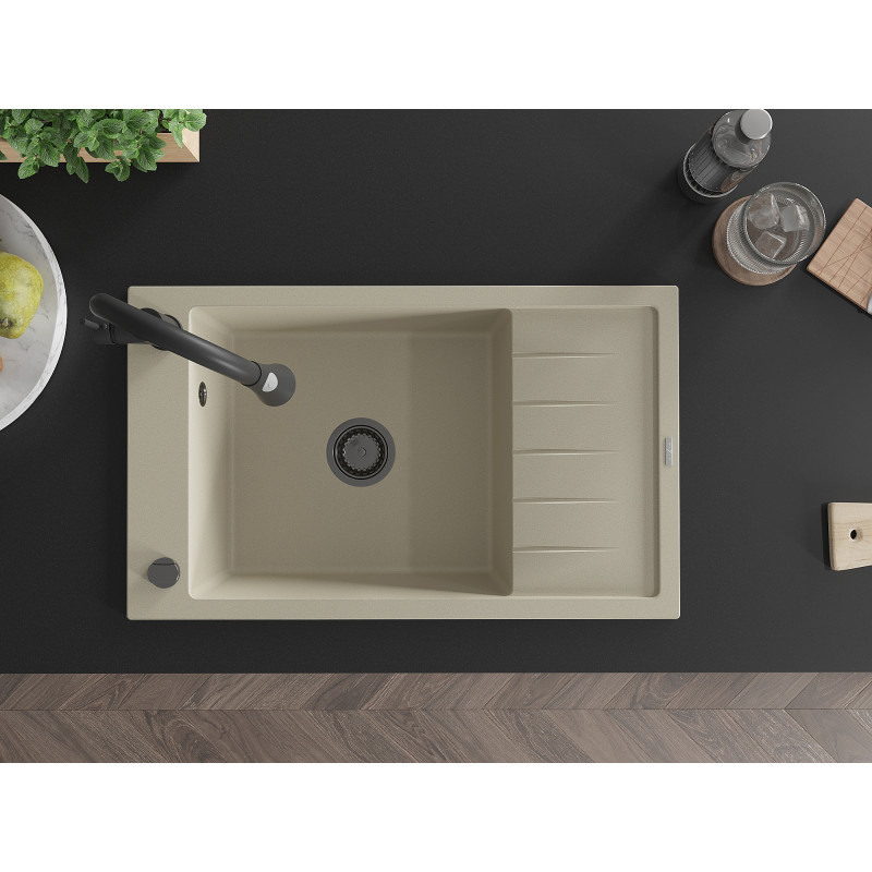 Mexen Elias Granitspüle 1-Becken mit Abtropffläche und Küchenarmatur Elia, beige- 6511-69-670101-70