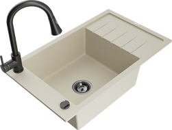Mexen Elias Granitspüle 1-Becken mit Abtropffläche und Küchenarmatur Elia, beige- 6511-69-670101-70
