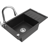 Mexen Elias Granitspüle 1-beckig mit Abtropffläche und Küchenarmatur Elia, Schwarz/Silber Metallic - 6511-73-670101-00