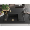 Mexen Elias Granitspüle 1-Becken mit Abtropffläche und Küchenarmatur Elia, schwarz/silbermetallik - 6511-73-670101-50