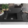 Mexen Elias Granitspüle 1-beckig mit Abtropffläche und Küchenarmatur Elia, schwarz/silber metallic - 6511-73-670101-70