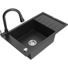 Mexen Elias Granitspüle 1-beckig mit Abtropffläche und Küchenarmatur Elia, schwarz/silber metallic - 6511-73-670101-70