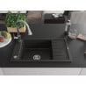 Mexen Elias Granitspüle 1-Becken mit Abtropffläche und Küchenarmatur Elia, Schwarz/Gold Metallic - 6511-75-670101-00