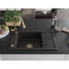 Mexen Elias Granitspüle 1-Becken mit Abtropffläche und Küchenarmatur Elia, schwarz/gold metallisch - 6511-75-670101-50