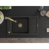 Mexen Elias Granitspüle 1-Becken mit Abtropffläche und Küchenarmatur Elia, schwarz/gold metallisch - 6511-75-670101-50