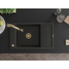 Mexen Elias Granitspüle 1-beckig mit Abtropffläche und Küchenarmatur Elia, schwarz/goldmetallic - 6511-75-670101-50