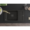 Mexen Elias Granitspüle 1-beckig mit Abtropffläche und Küchenarmatur Elia, Schwarz/Gold Metallic - 6511-75-670101-50-B