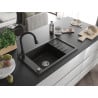 Mexen Elias Granitspüle 1-Becken mit Abtropffläche und Küchenarmatur Elia, schwarz/gold metallic - 6511-75-670101-70