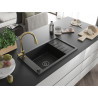 Mexen Elias Granitspüle 1-Becken mit Abtropffläche und Küchenarmatur Elia, schwarz - 6511-77-670101-50-B
