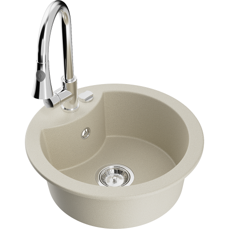 Mexen Diego Granitspüle 1-beckig mit Küchenarmatur Elia, beige - 6512-69-670101-00