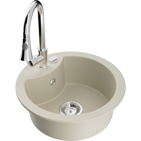 Mexen Diego Granitspüle 1-Kammer mit Küchenarmatur Elia, beige - 6512-69-670101-00