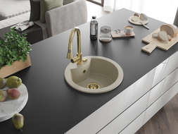 Mexen Diego 1-Kammer Granitspüle mit Küchenarmatur Elia, beige - 6512-69-670101-50