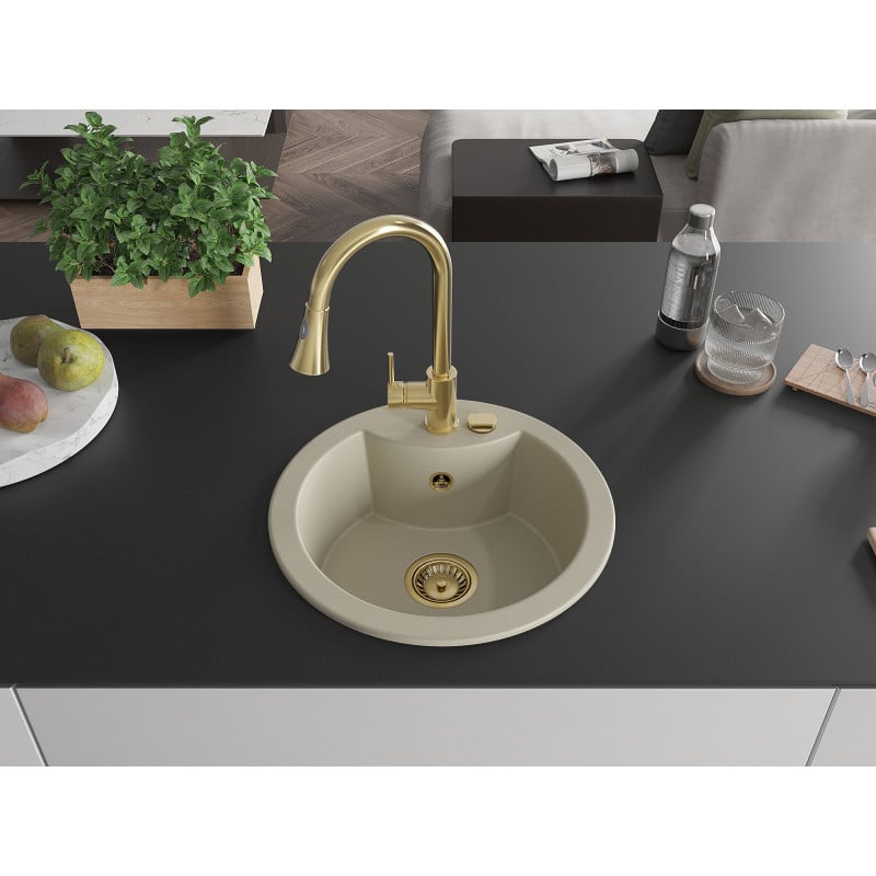 Mexen Diego 1-Kammer Granitspüle mit Küchenarmatur Elia, beige - 6512-69-670101-50